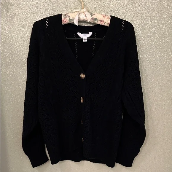 Time and Tru Black Button-Up Knit Cardigan - Picture 2 of 5
